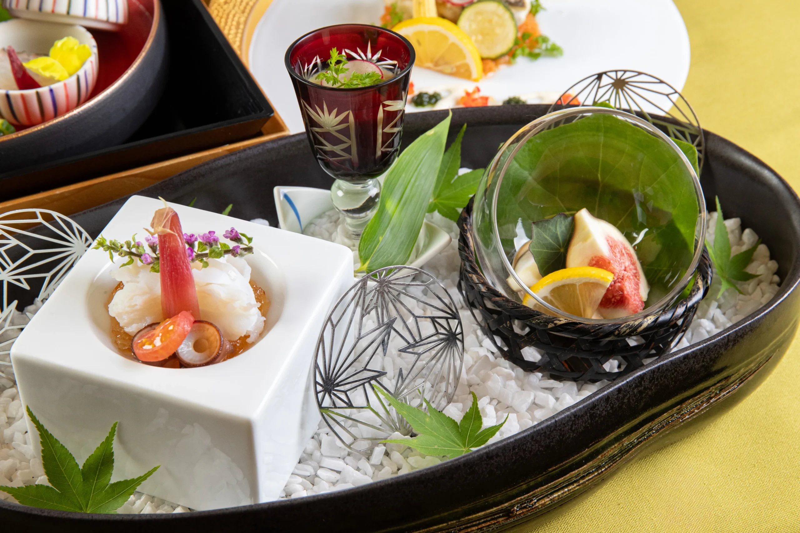 枝豆ムース無花果胡麻クリーム地蛸の洗い